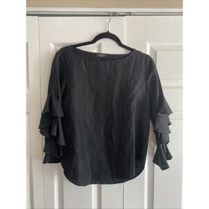 Otte Womens XS Black Linen Silk Top Luxury Flutter Sleeve Clean Girl